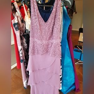SLNY Cocktail dress, mulberry, mauve, chiffon tiered purple 16W